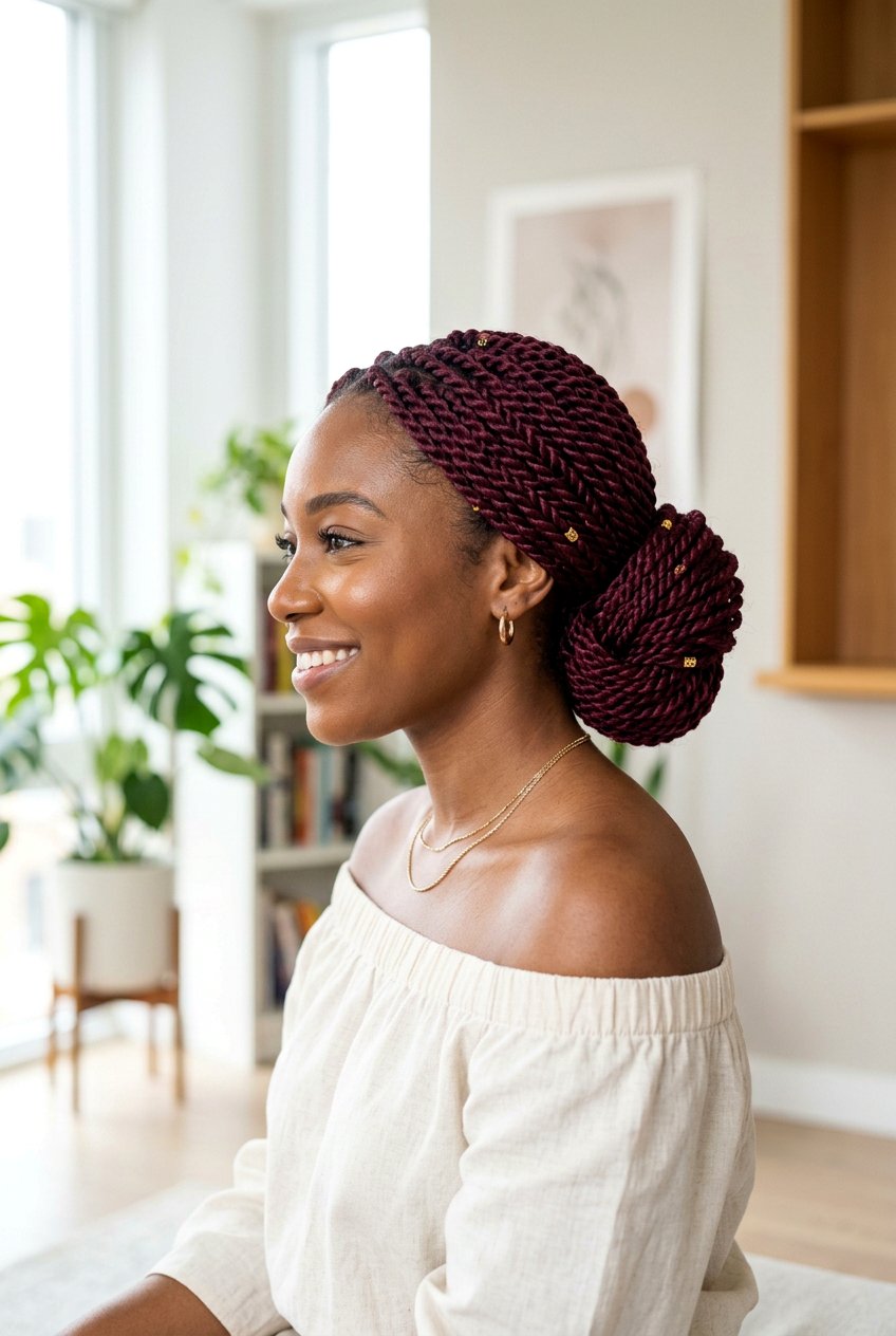 Burgundy Senegalese twists - 20 senegalese twists hairstyles - 20 senegalese twists hairstyles