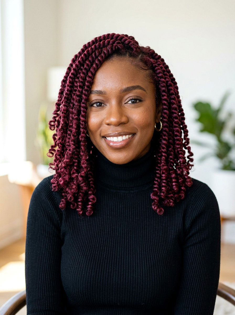 Burgundy Shoulder Length Passion Twists - 20 shoulder length passion twists - 20 shoulder length passion twists