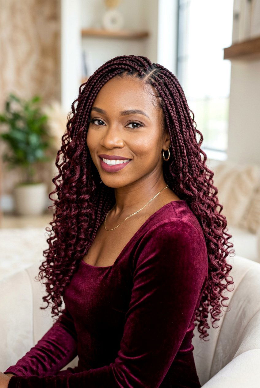 Burgundy Small Knotless Braids With Curls - 20 small knotless braids with curls - 20 small knotless braids with curls