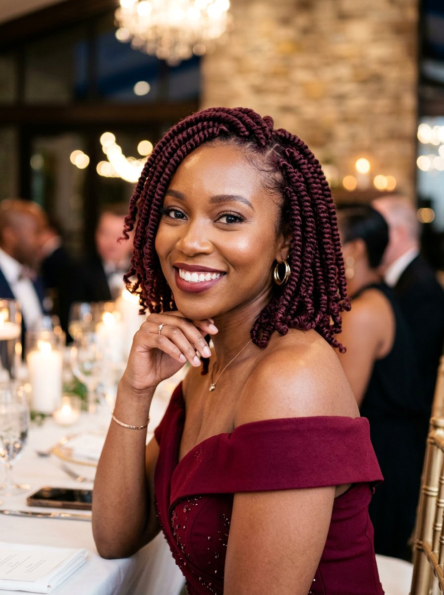 Burgundy Spring Twist Bob - 20 spring twists bob hairstyle - 20 spring twists bob hairstyle