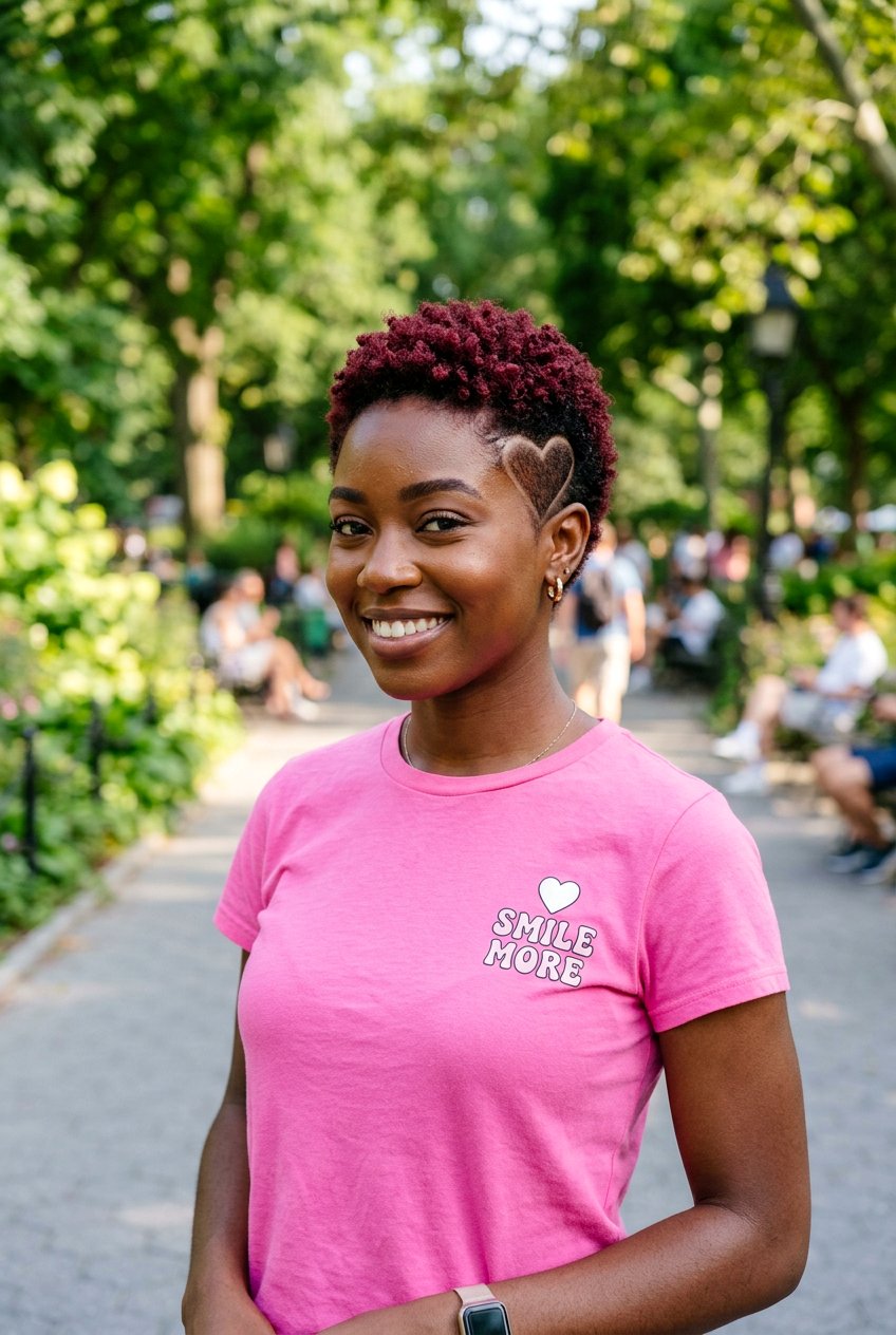 Burgundy TWA Heart Design Cut - 20 burgundy twa hairstyle - 20 burgundy twa hairstyle