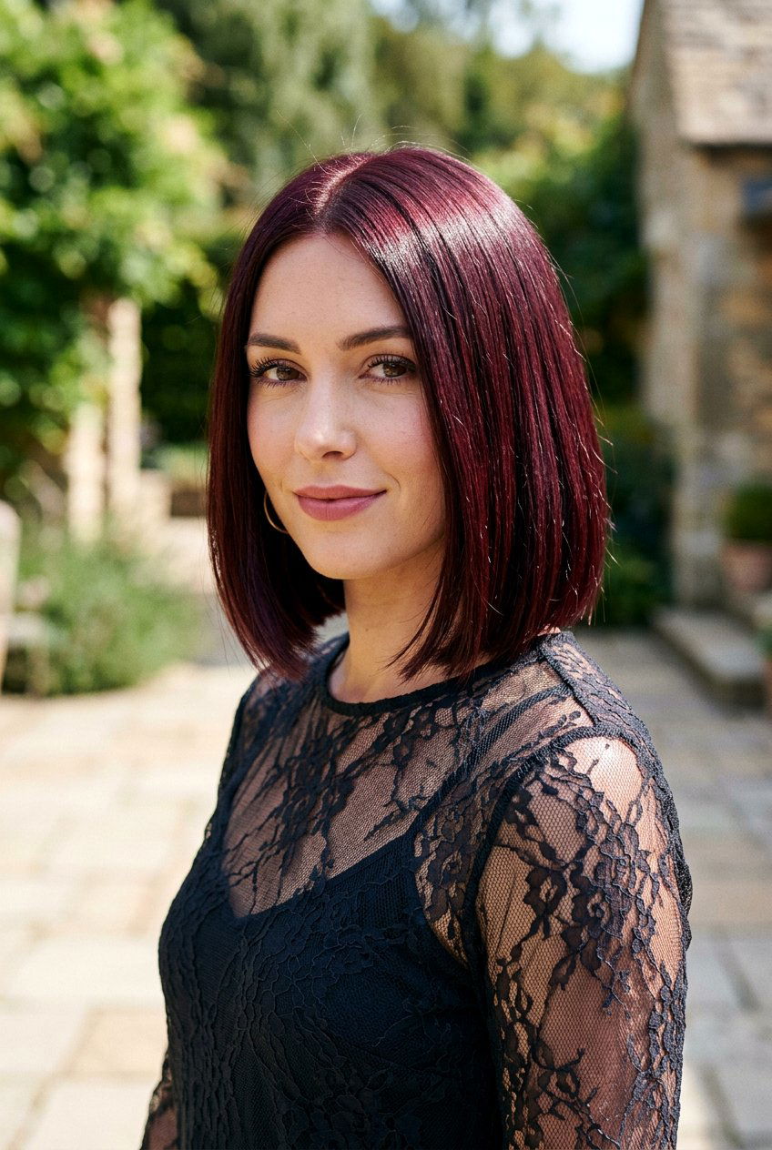 Burgundy Tinted Bob - 20 soft goth bob for women - 20 soft goth bob for women