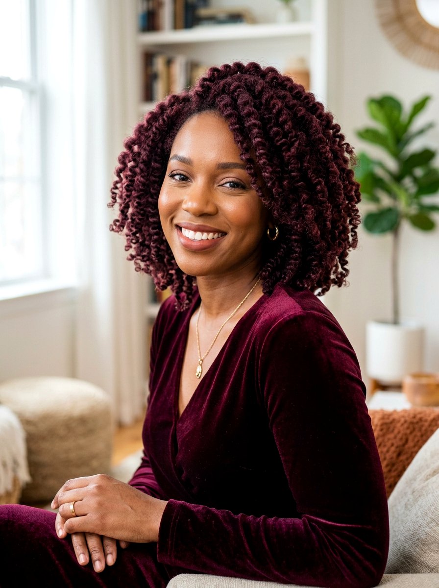 Burgundy Twist Out Bob - 20 twist out bob hairstyle - 20 twist out bob hairstyle