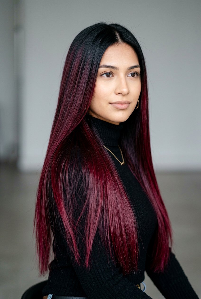 Burgundy Wine Balayage on Black Hair - 20 burgundy wine balayage - 20 burgundy wine balayage