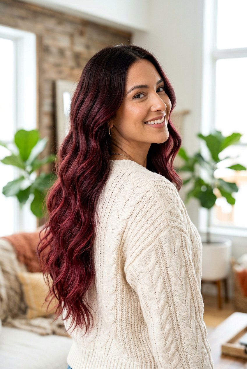 Burgundy Wine Balayage on Long Hair - 20 burgundy wine balayage - 20 burgundy wine balayage
