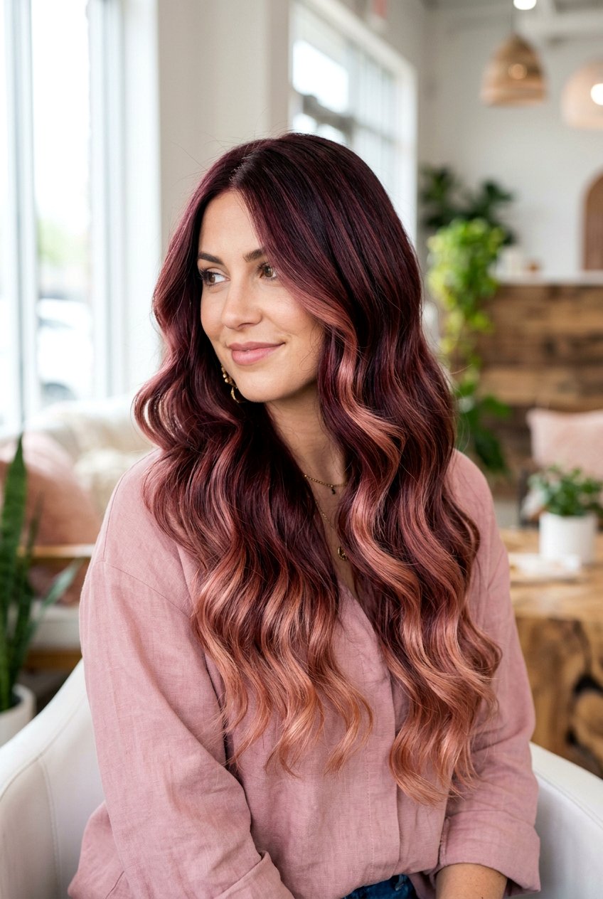 Burgundy Wine Balayage with Rose Gold Tones - 20 burgundy wine balayage - 20 burgundy wine balayage