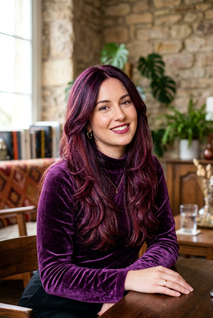 Burgundy Wine Long Layers - 20 best hair color ideas for roundup posts - 20 best hair color ideas for roundup posts