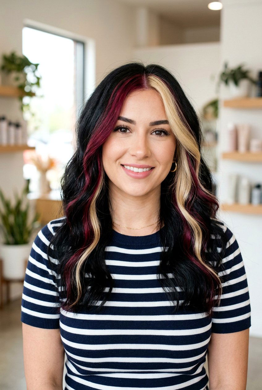 Burgundy and Blonde Money Piece on Dark Hair - 20 burgundy money piece on dark hair - 20 burgundy money piece on dark hair