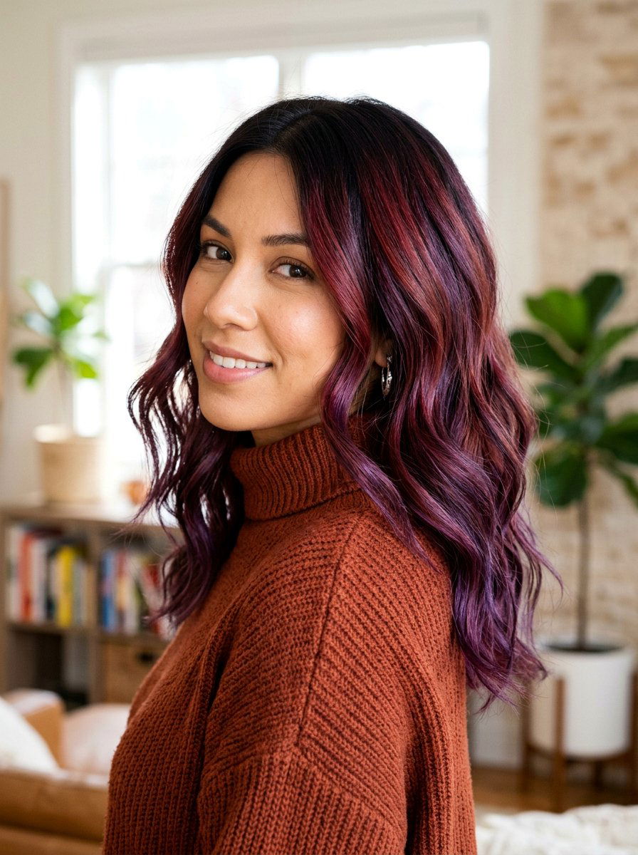 Burgundy and Purple Balayage With Dark Roots - 20 purple balayage with black roots - 20 purple balayage with black roots