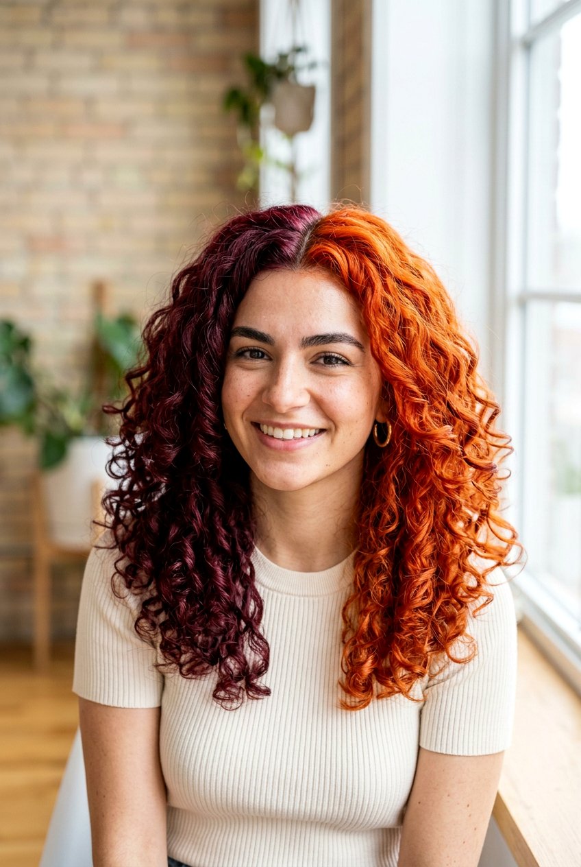 Burgundy and orange split dye - 20 split dye hair color - 20 split dye hair color