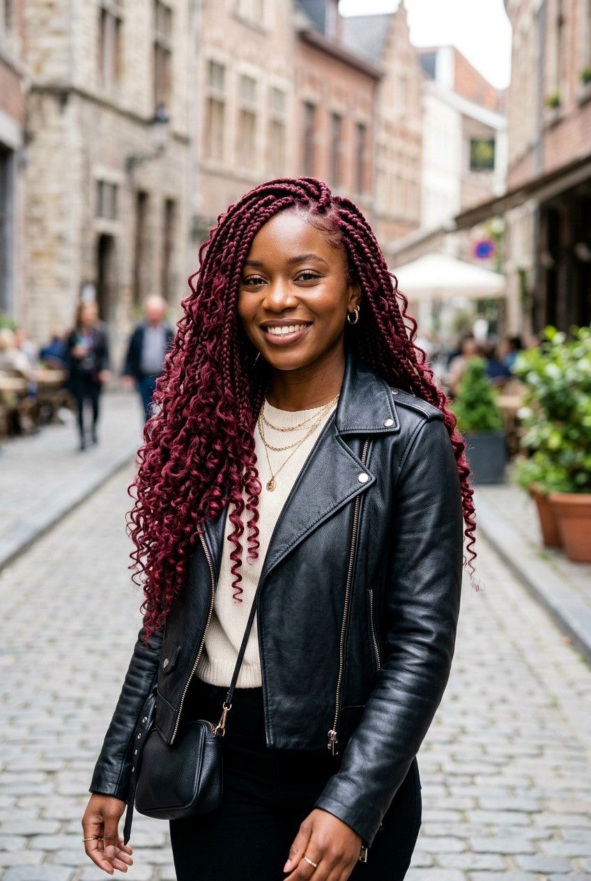 Burgundy boho box braids with curls - 20 boho box braids with curls - 20 boho box braids with curls