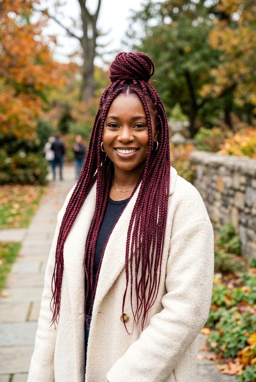 Burgundy medium box braids - 20 medium box braids hairstyles - 20 medium box braids hairstyles