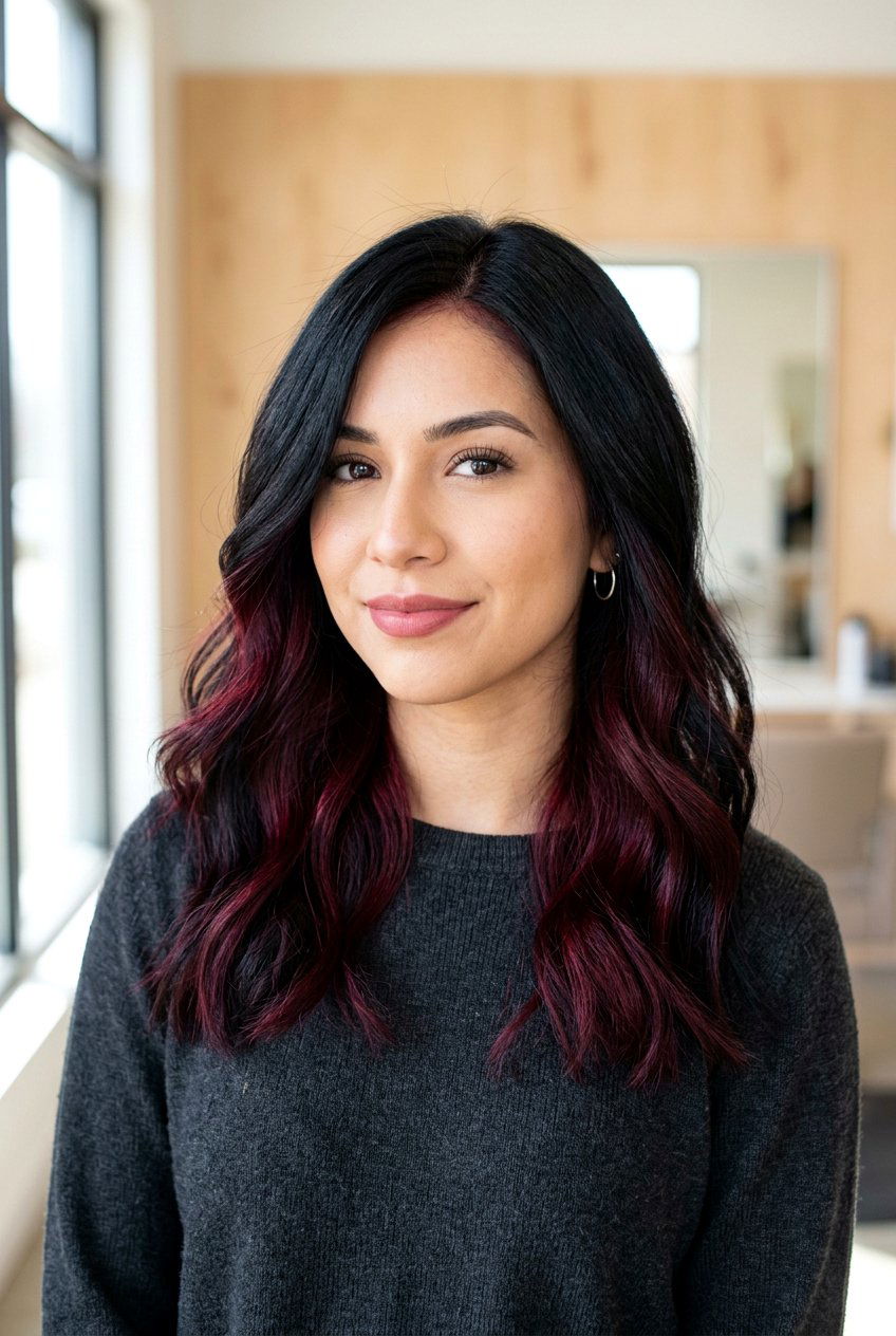 Burgundy peekaboo on black hair - 20 peekaboo hair color - 20 peekaboo hair color
