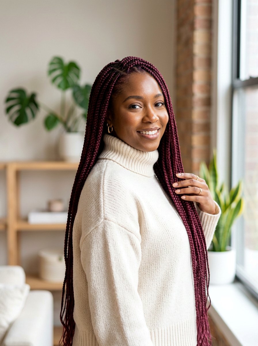 Burgundy waist length knotless braids - 20 waist length knotless braids - 20 waist length knotless braids