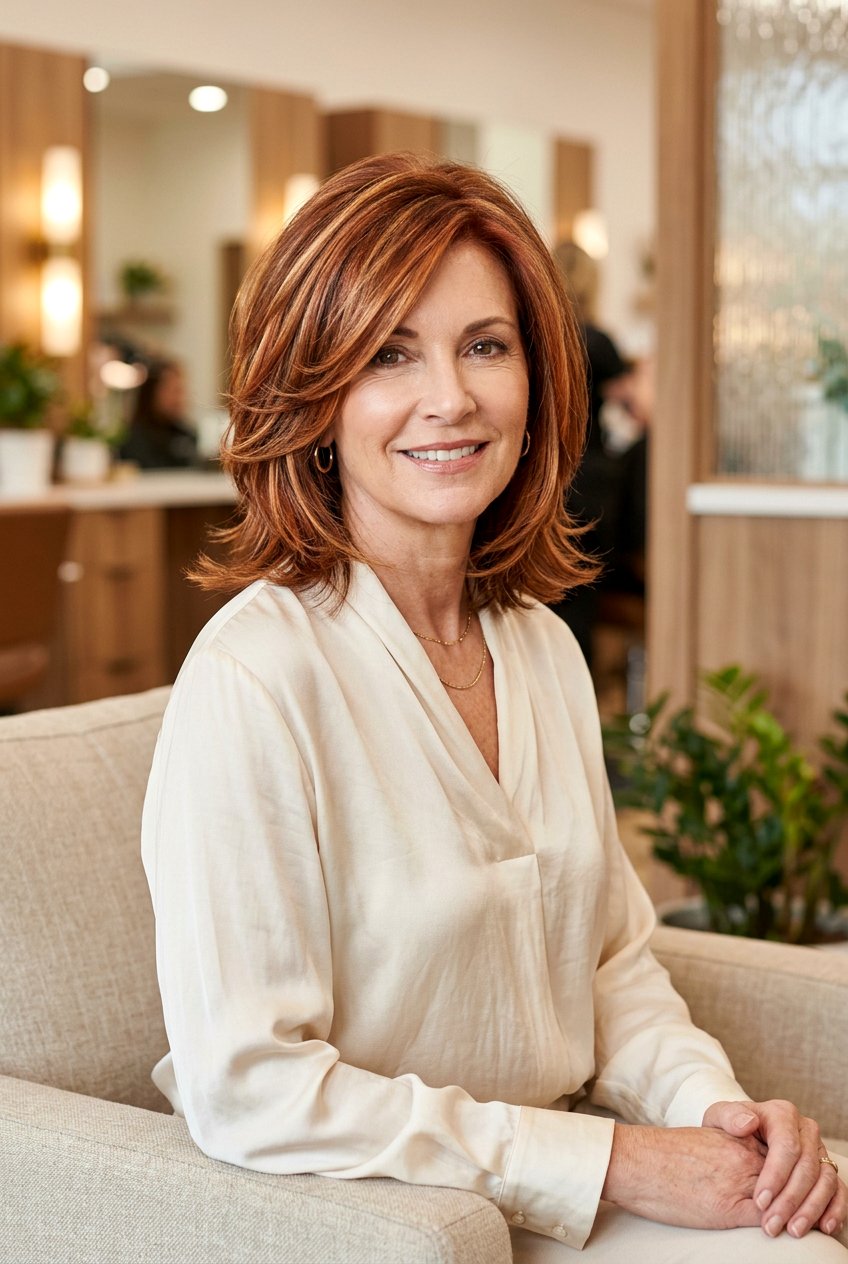 Burnished Copper Layered Cut - 20 mature women copper hair color ideas - 20 mature women copper hair color ideas