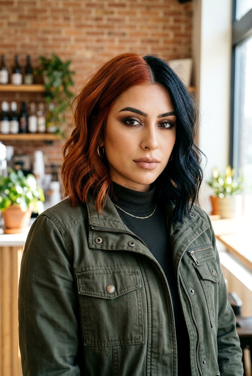 Burnt Copper and Black Split Dye - 20 copper and black split dye hair - 20 copper and black split dye hair