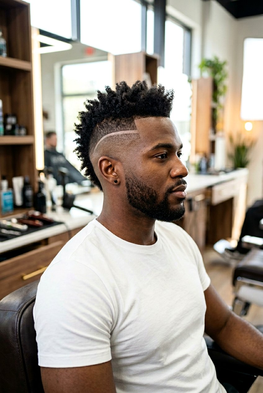 Burst Fade Mohawk With Surgical Line - 20 burst fade mohawk men curly hair - 20 burst fade mohawk men curly hair