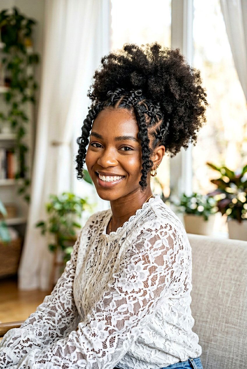 Butterfly Braids Afro Puff Ponytail - 20 afro puff ponytail with braids - 20 afro puff ponytail with braids