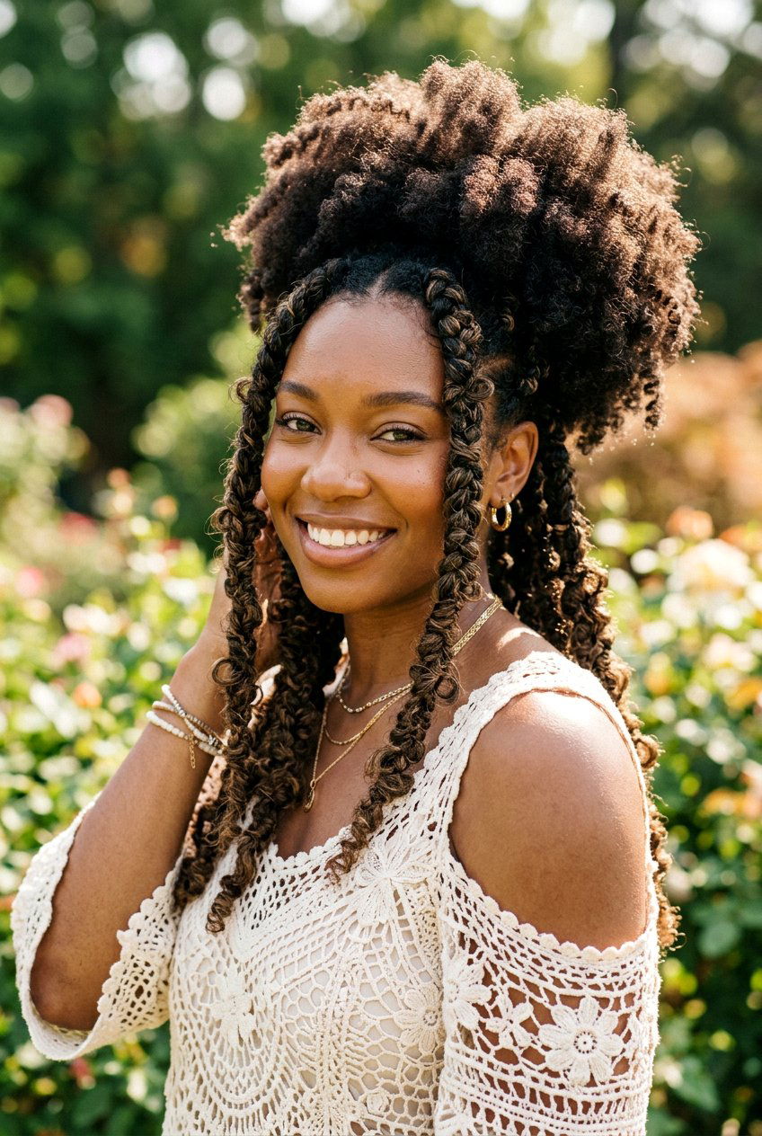 Butterfly Braids With Afro Puff - 20 afro puff with braids in front - 20 afro puff with braids in front