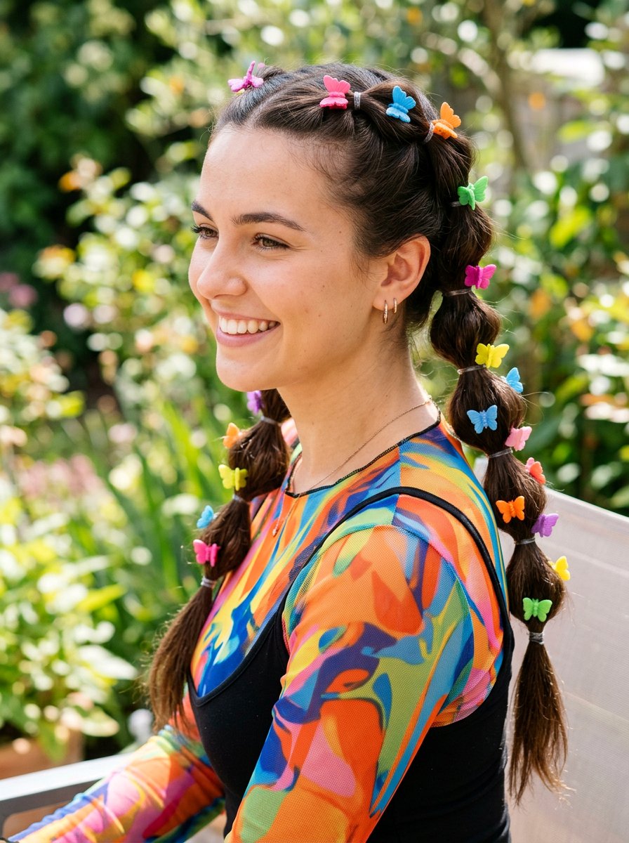 Butterfly Clip Bubble Braids - 20 y2k bubble braid hairstyle - 20 y2k bubble braid hairstyle