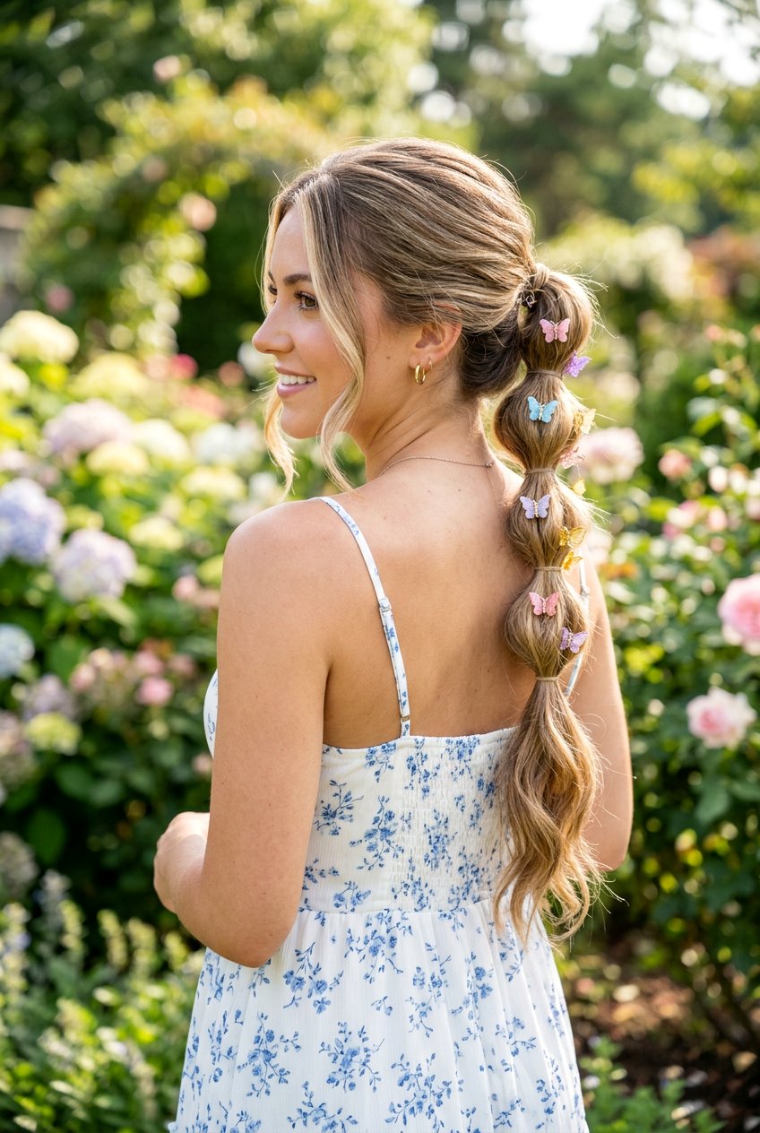 Butterfly Clip Bubble Ponytail - 20 butterfly clip hairstyles - 20 butterfly clip hairstyles