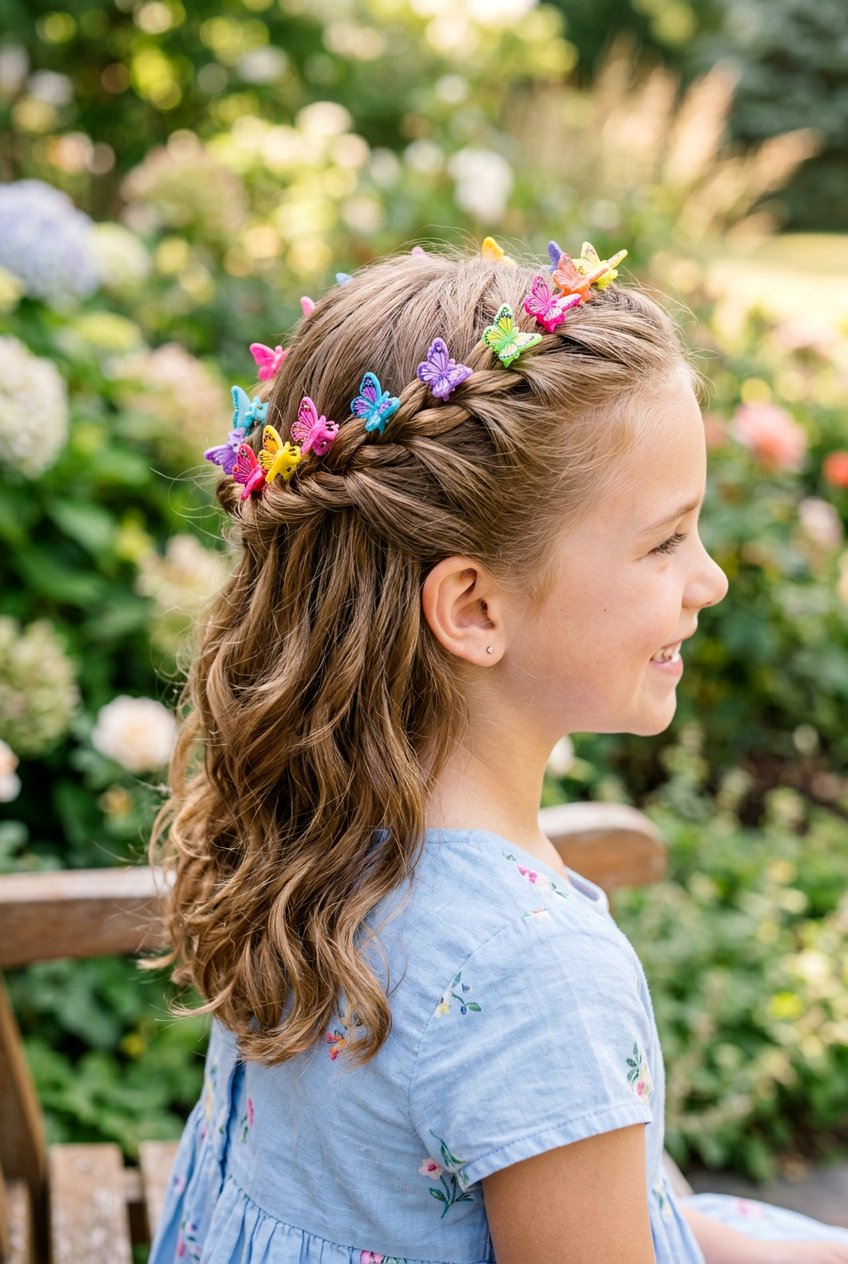 Butterfly Clip Half Updo - 20 cute clip hairstyles for girls - 20 cute clip hairstyles for girls