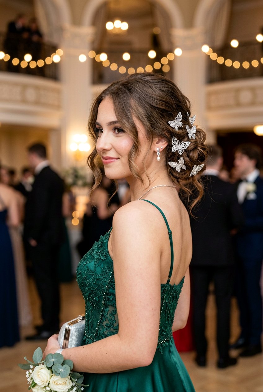 Butterfly Clip Low Bun Prom Hairstyle - 20 prom hairstyles with butterfly clips - 20 prom hairstyles with butterfly clips