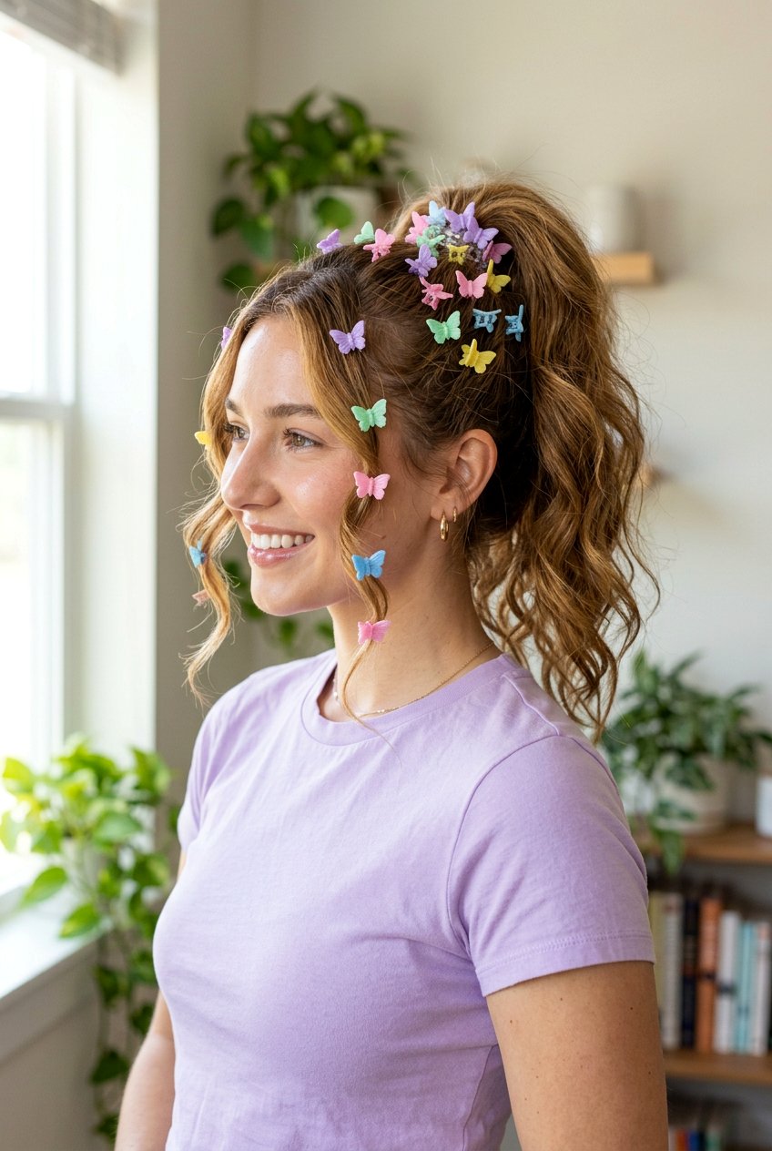 Butterfly Clip Ponytail - 20 y2k ponytail with face framing strands - 20 y2k ponytail with face framing strands