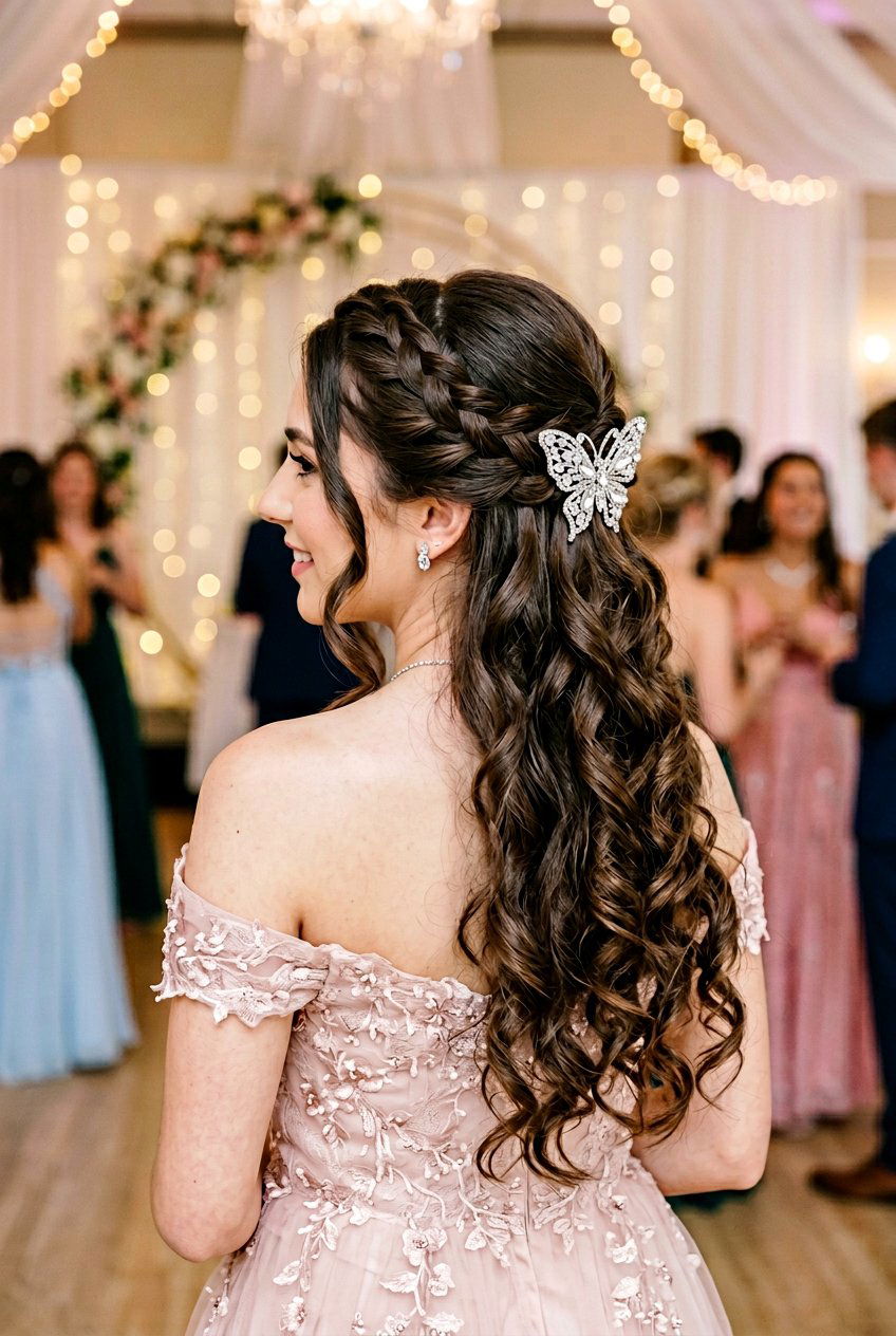 Butterfly Clip Twisted Crown Prom Hairstyle - 20 prom hairstyles with butterfly clips - 20 prom hairstyles with butterfly clips