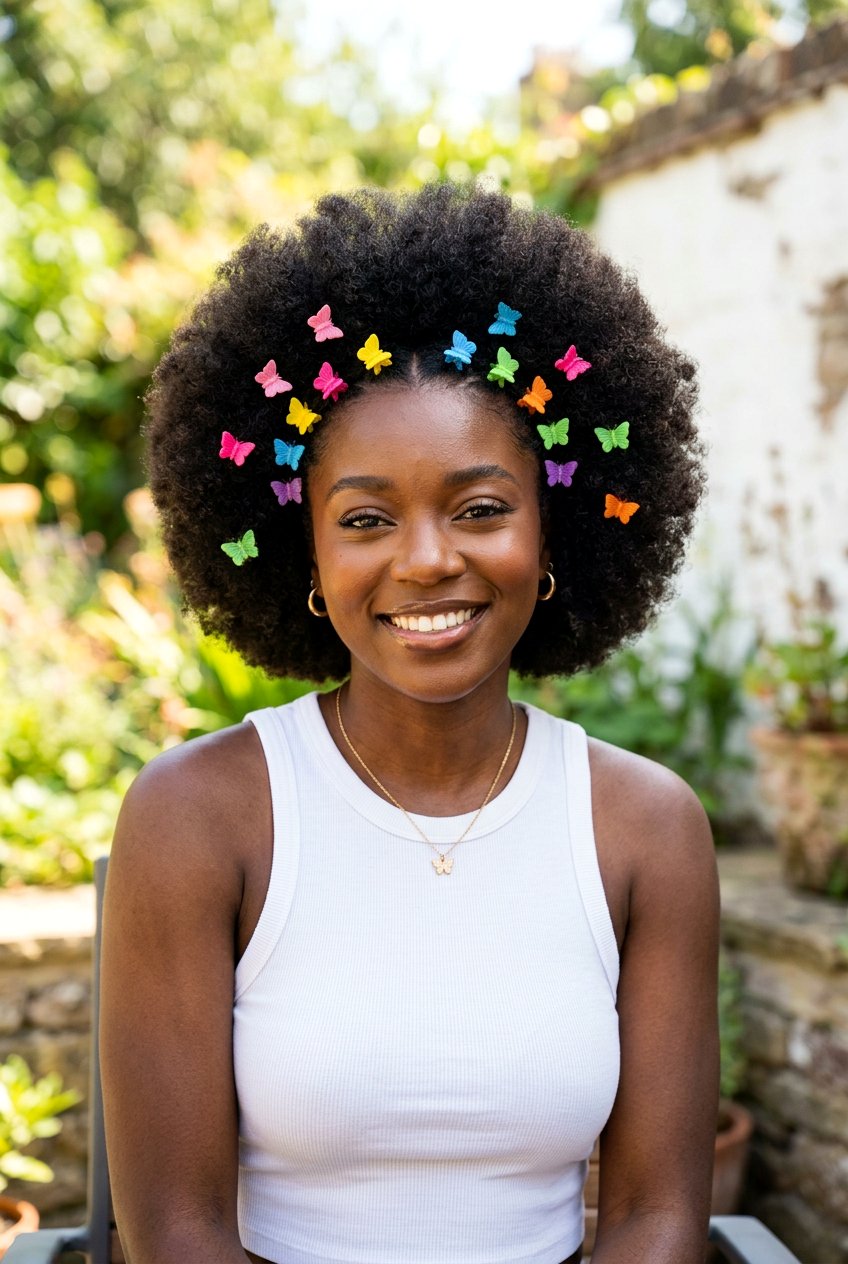 Butterfly Clips On Afro Curls - 20 butterfly clip hairstyles - 20 butterfly clip hairstyles