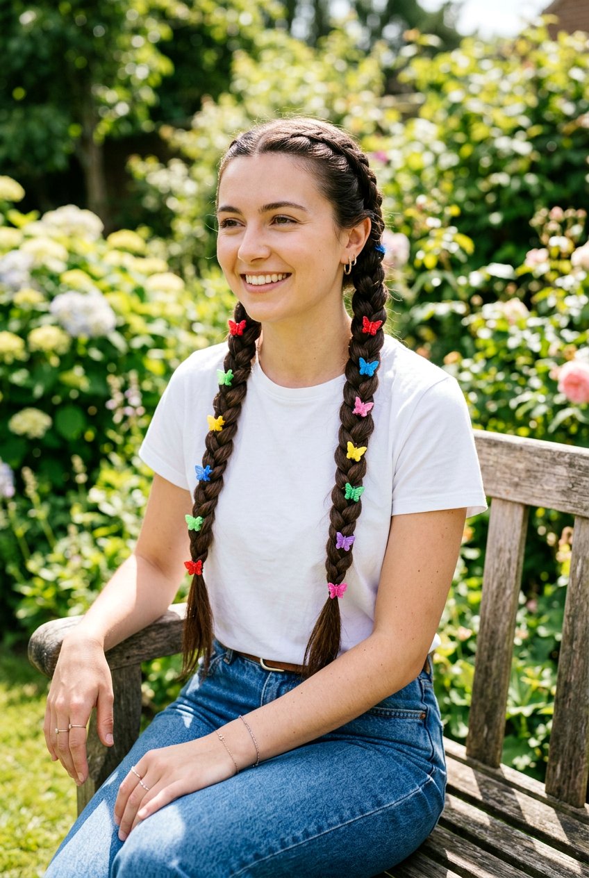 Butterfly Clips On Braided Pigtails - 20 butterfly clip hairstyles - 20 butterfly clip hairstyles
