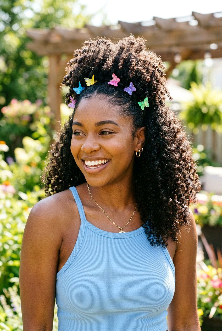 Butterfly Clips On Curly Half Up Puff - 20 butterfly clip hairstyles - 20 butterfly clip hairstyles