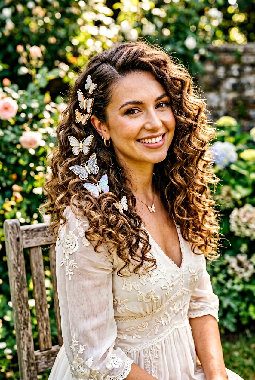 Butterfly Clips On Loose Curls With Side Part - 20 butterfly clip hairstyles - 20 butterfly clip hairstyles