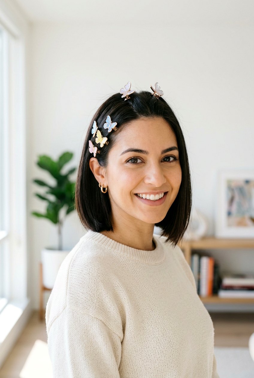 Butterfly Clips On Short Bob Haircut - 20 butterfly clip hairstyles - 20 butterfly clip hairstyles