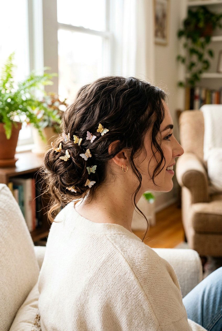 Butterfly Clips With Low Messy Bun - 20 butterfly clip hairstyles - 20 butterfly clip hairstyles