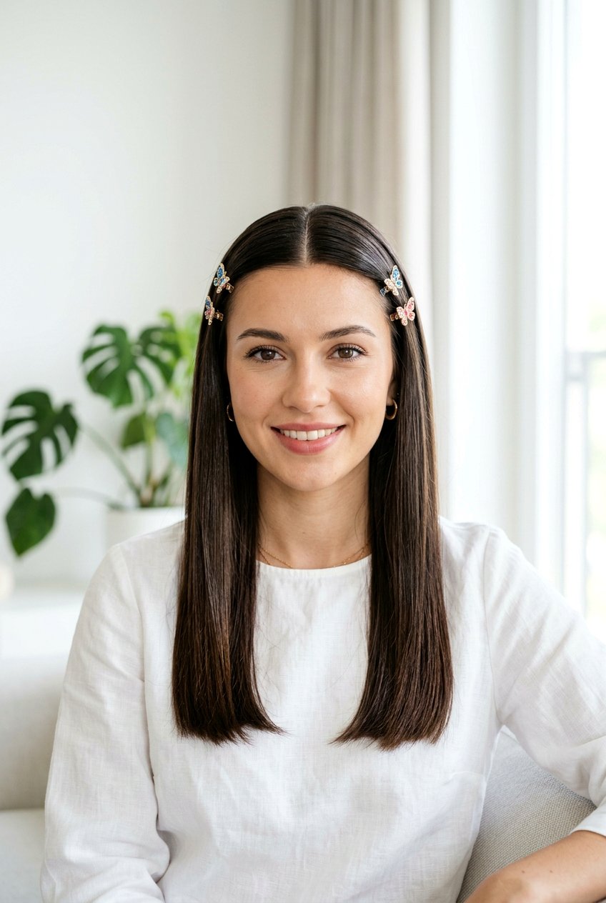 Butterfly Clips With Sleek Middle Part - 20 butterfly clip hairstyles - 20 butterfly clip hairstyles