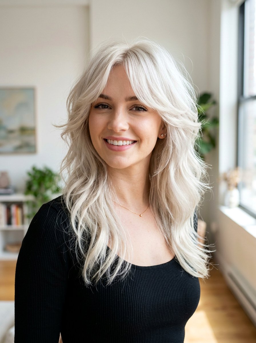 Butterfly Cut With Platinum Blonde - 20 layered haircut hair color ideas - 20 layered haircut hair color ideas