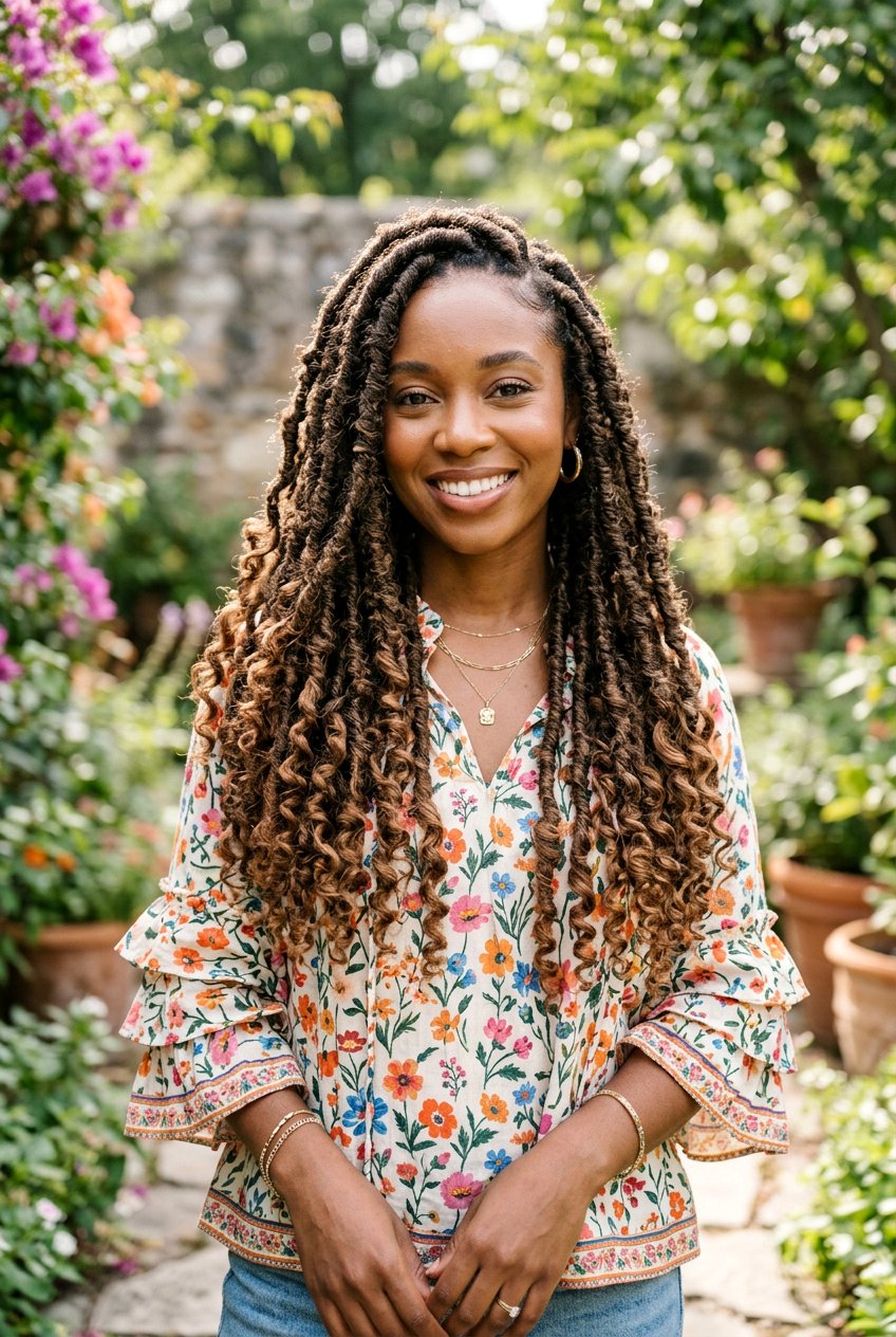 Butterfly Faux Locs With Curly Ends - 20 faux locs with curly ends - 20 faux locs with curly ends