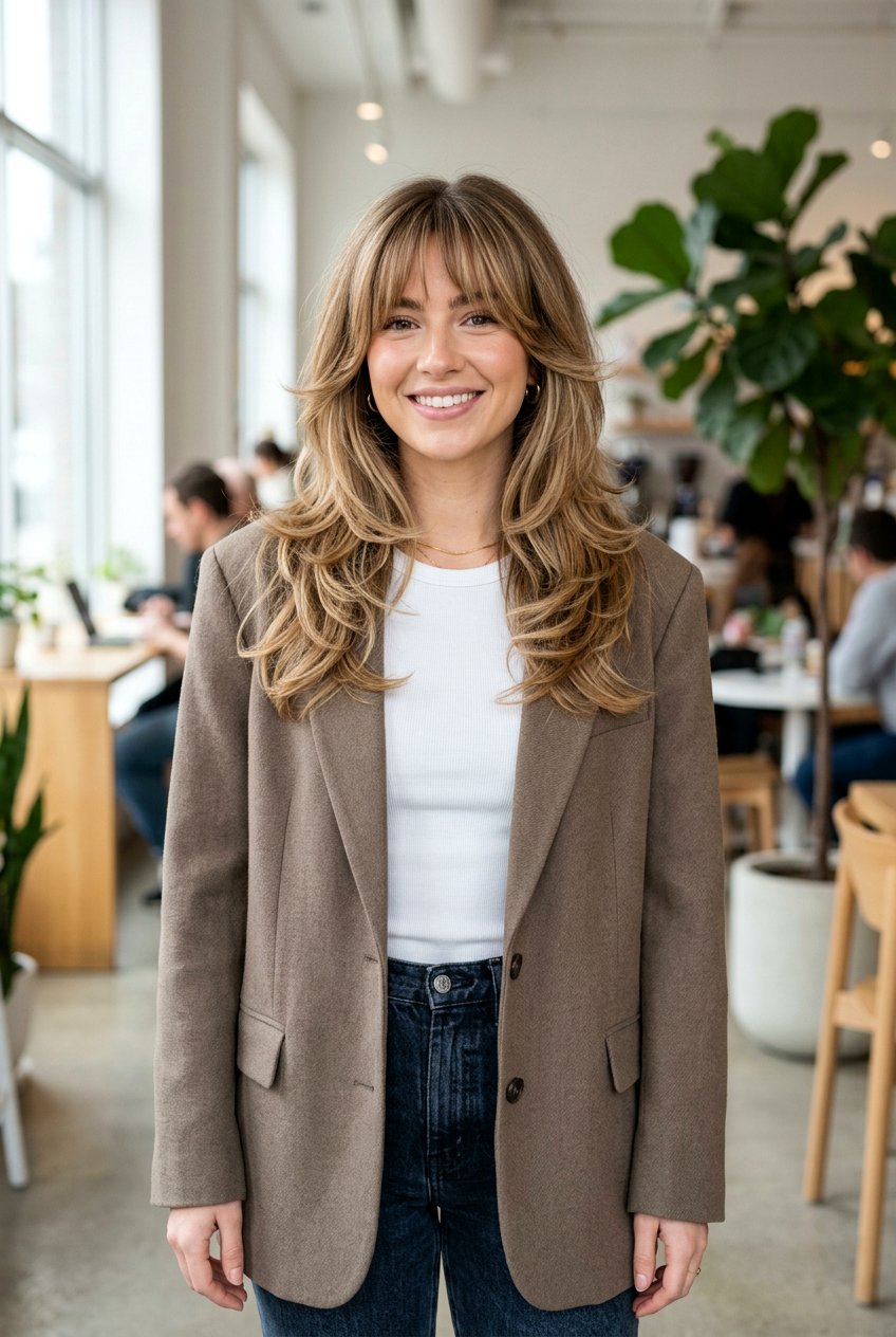 Butterfly Haircut With Bottleneck Bangs - 20 polished butterfly haircut for long hair - 20 polished butterfly haircut for long hair