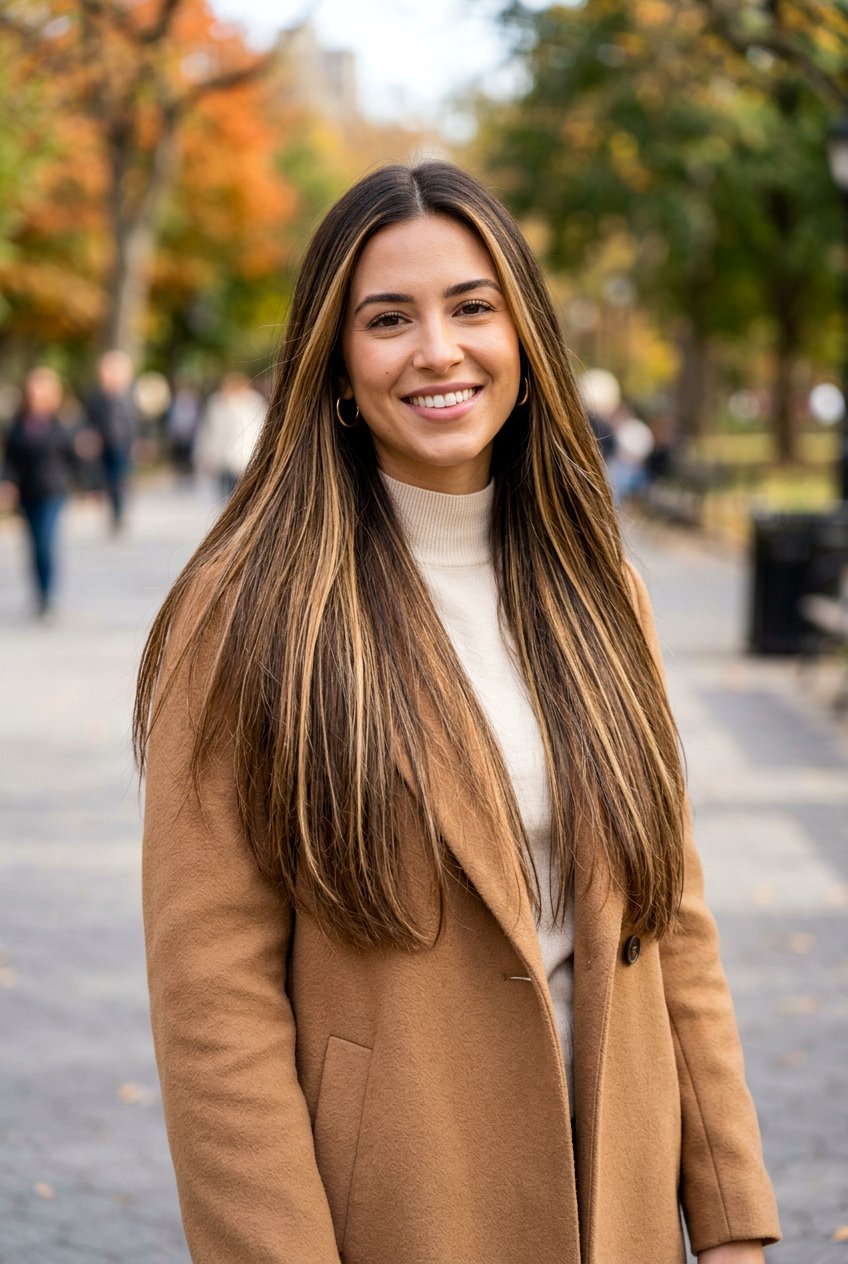 Butterscotch Blonde Highlights on Dark Hair - 20 hair color ideas for brunettes with highlights - 20 hair color ideas for brunettes with highlights