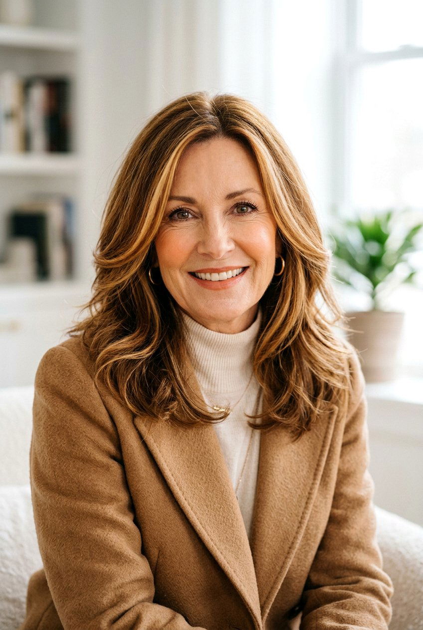 Butterscotch Face Framing Highlights - 20 face framing highlights for women over 50 - 20 face framing highlights for women over 50