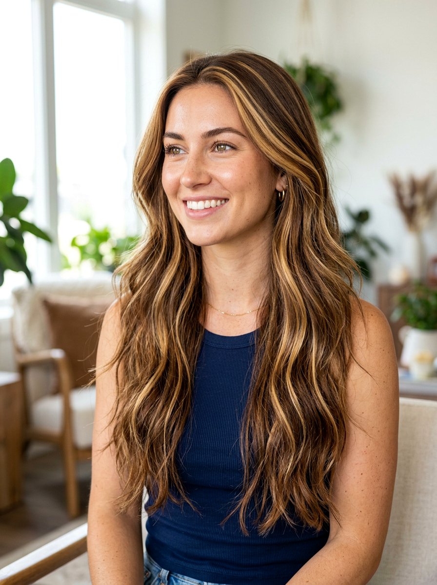 Butterscotch Streaks Long Hair - 20 summer sun kissed brunette hair - 20 summer sun kissed brunette hair