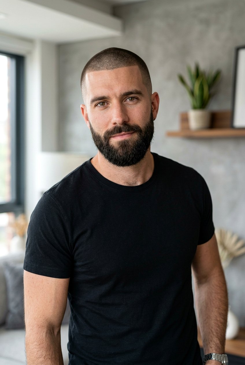 Buzz Cut with Beard - 20 mens haircut for heart shaped face - 20 men’s haircut for heart shaped face