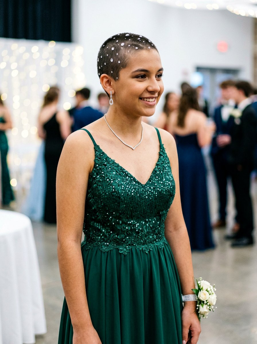 Buzz Cut with Sparkly Details - 20 teen girls hairstyle ideas for prom - 20 teen girls hairstyle ideas for prom
