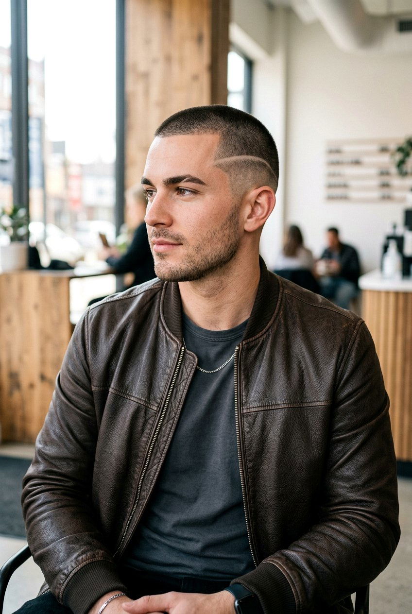 Buzz cut with surgical line - 20 buzz cut for round face men - 20 buzz cut for round face men