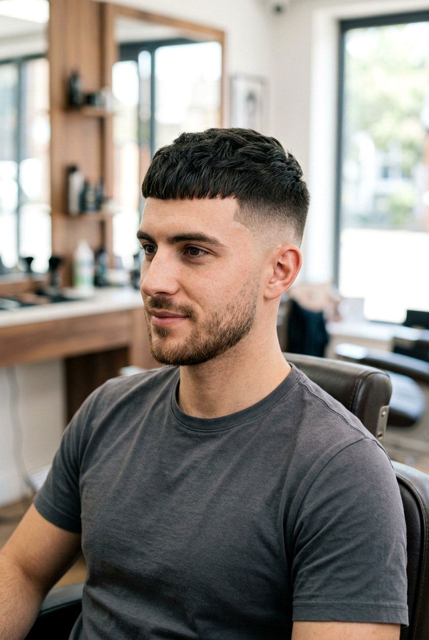 Caesar Cut Low Fade - 20 low fade with textured fringe men - 20 low fade with textured fringe men