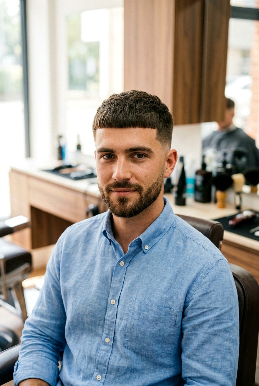 Caesar Cut for Men - 20 haircuts for big forehead - 20 haircuts for big forehead