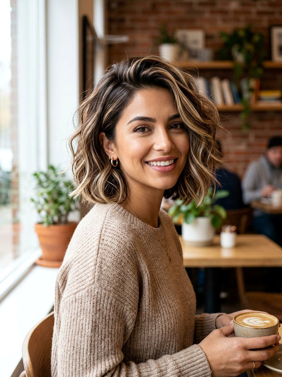 Cappuccino Color Textured Bob - 20 summer sun kissed brunette hair - 20 summer sun kissed brunette hair