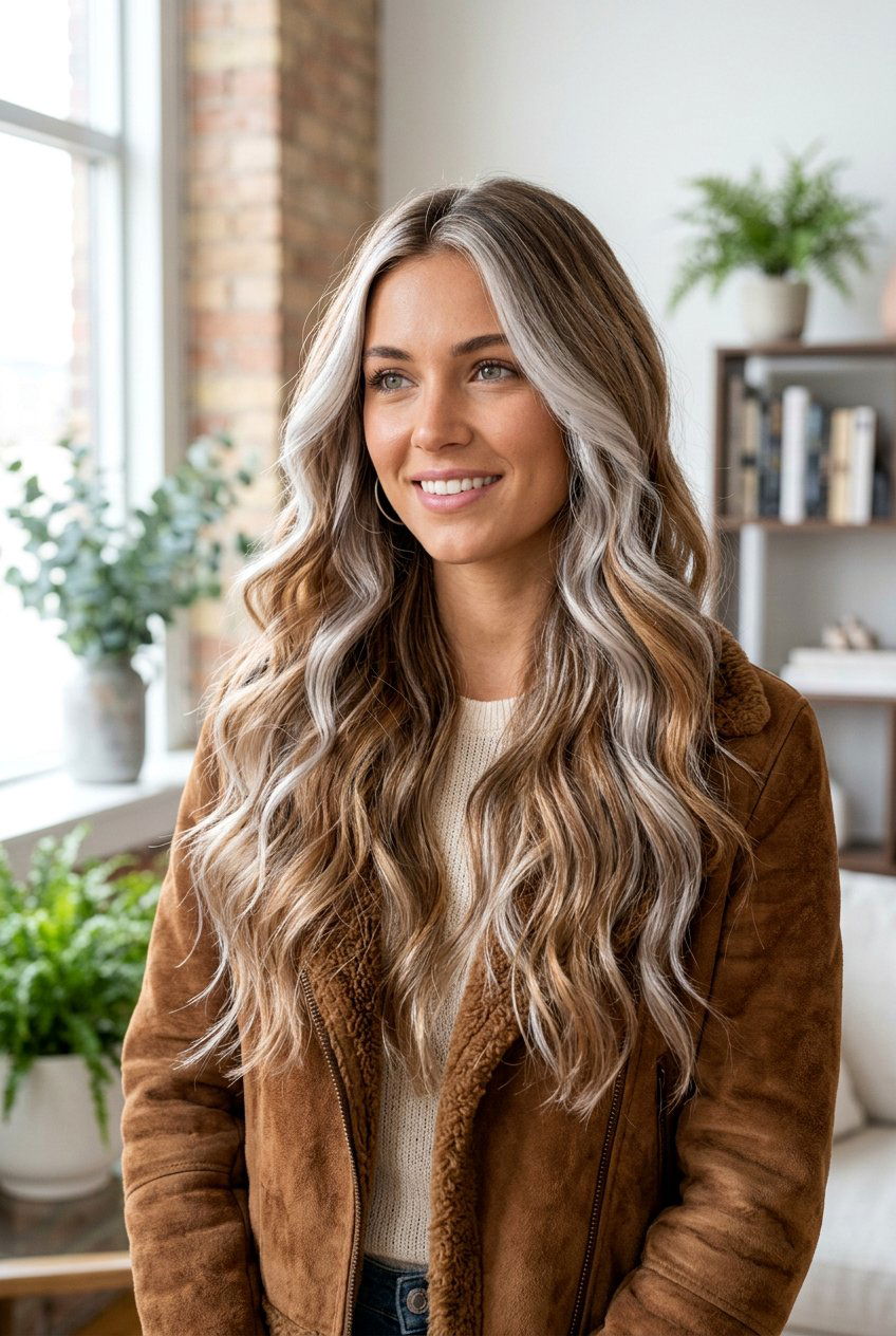 Caramel And Silver Blend - 20 balayage for women with naturally gray hair - 20 balayage for women with naturally gray hair