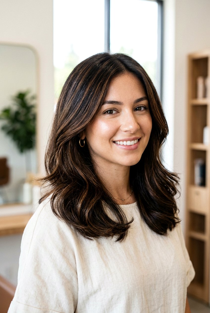 Caramel Babylights on Dark Brown Hair - 20 dark brunette with caramel ribbons - 20 dark brunette with caramel ribbons